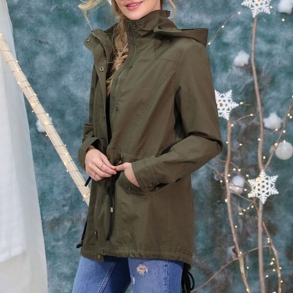 Olive Green Zip Up Hooded Jacket